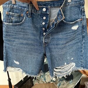 Levi Distressed Blue Denim Shorts